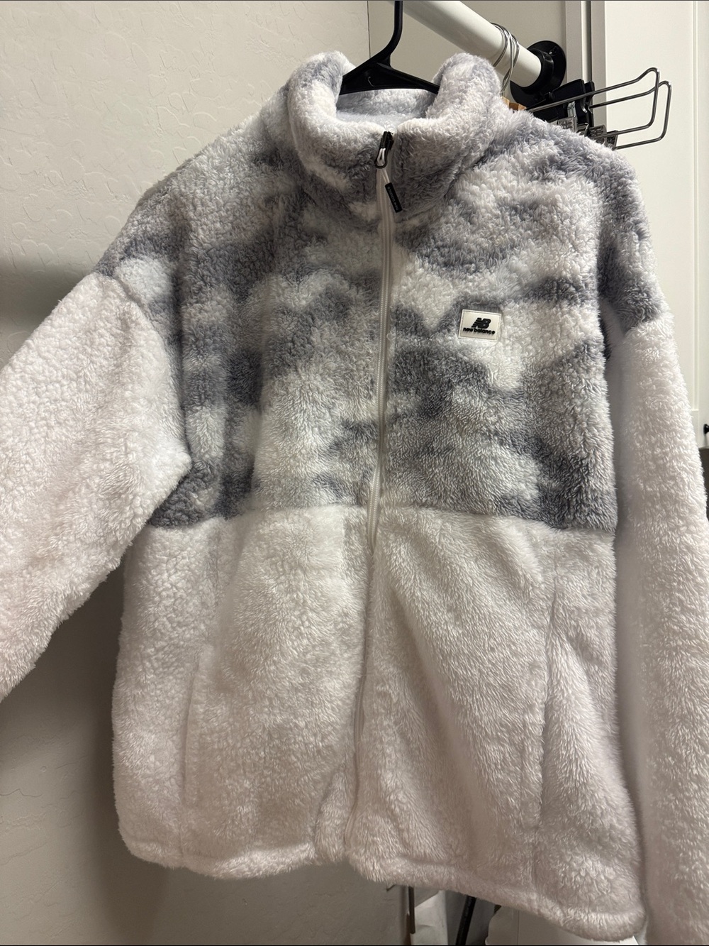 New Balance White & Gray Plush Fleece Zip Hoodie for adults